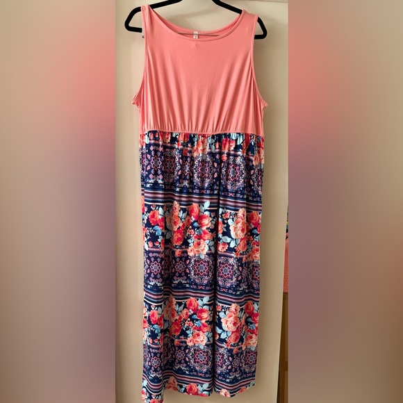Emerald Pink and Blue Floral Maxi Dress - Picture 1 of 8